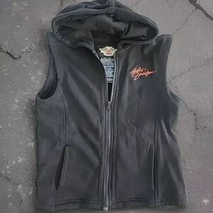 Harley-Davidson Women's Sleeveless Black Hooded Zip Up Vest Size M